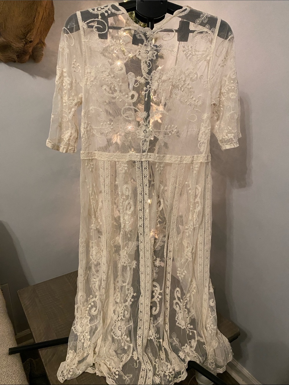 Sheer Embroidered Lace Robe - Cream - Picture 3 of 3